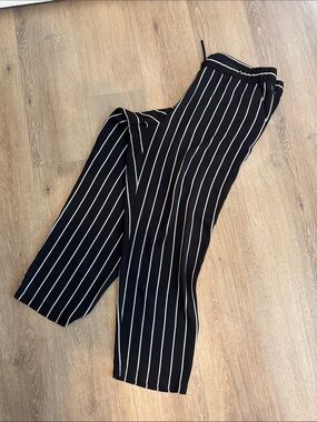 LOFT Black with White Pinstripe Wide-Leg Pants